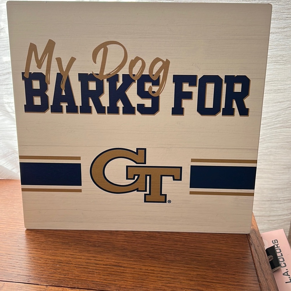 Wooden block wall or table decor “My Dog Barks For GT” Georgia Tech
